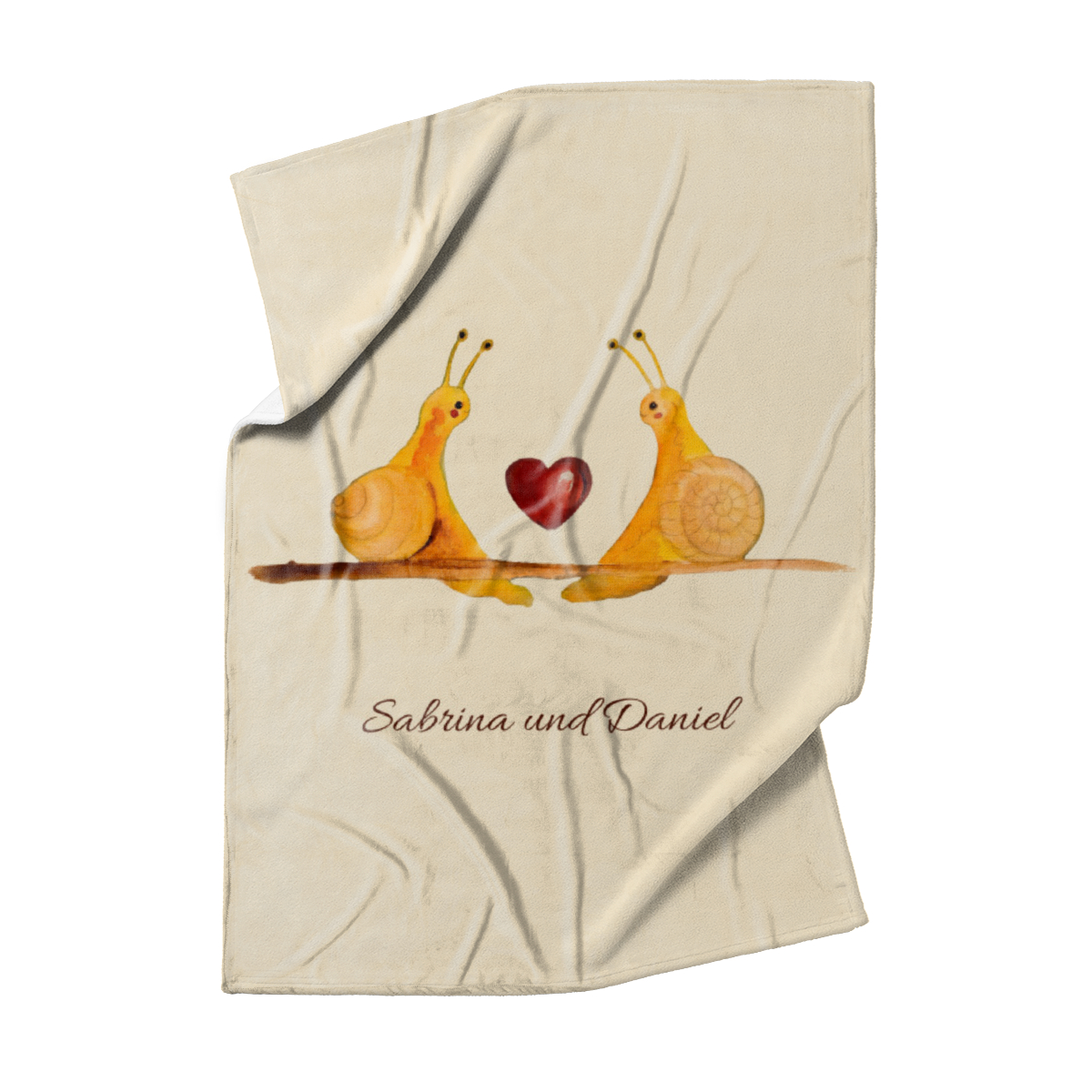 Kuscheldecke Verliebte Schnecken - mit Namen personalisierbar - Geschenkidee für Verliebte, Valentinstag Verliebte Schnecken 140 x 200 cm