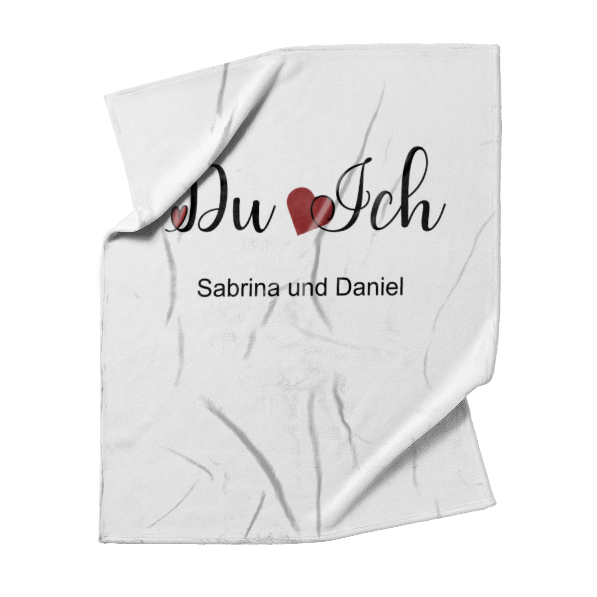 Kuscheldecke Du Ich mit Herzen - mit Namen personalisierbar - Geschenkidee für Verliebte, Valentinstag Text Herzen 125 x 155 cm