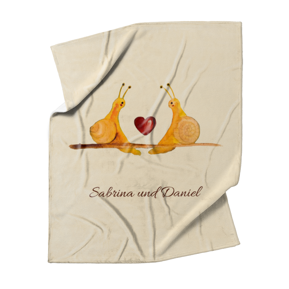 Kuscheldecke Verliebte Schnecken - mit Namen personalisierbar - Geschenkidee für Verliebte, Valentinstag Verliebte Schnecken 125 x 155 cm