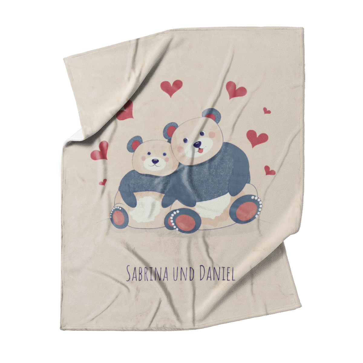 Kuscheldecke Verliebte Bären - mit Namen personalisierbar - Geschenkidee für Verliebte, Valentinstag Verliebte Bären 125 x 155 cm
