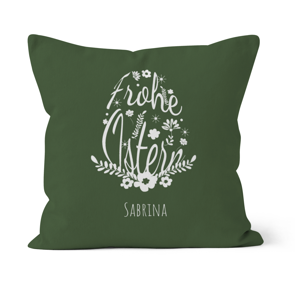 Namenskissen Ostern - Samtkissenbezug Ei Frohe Ostern grün - mit Namen personalisierbar - Osterdeko - Geschenkidee Ostern Blütenei Frohe Ostern grün 50 x 50 cm
