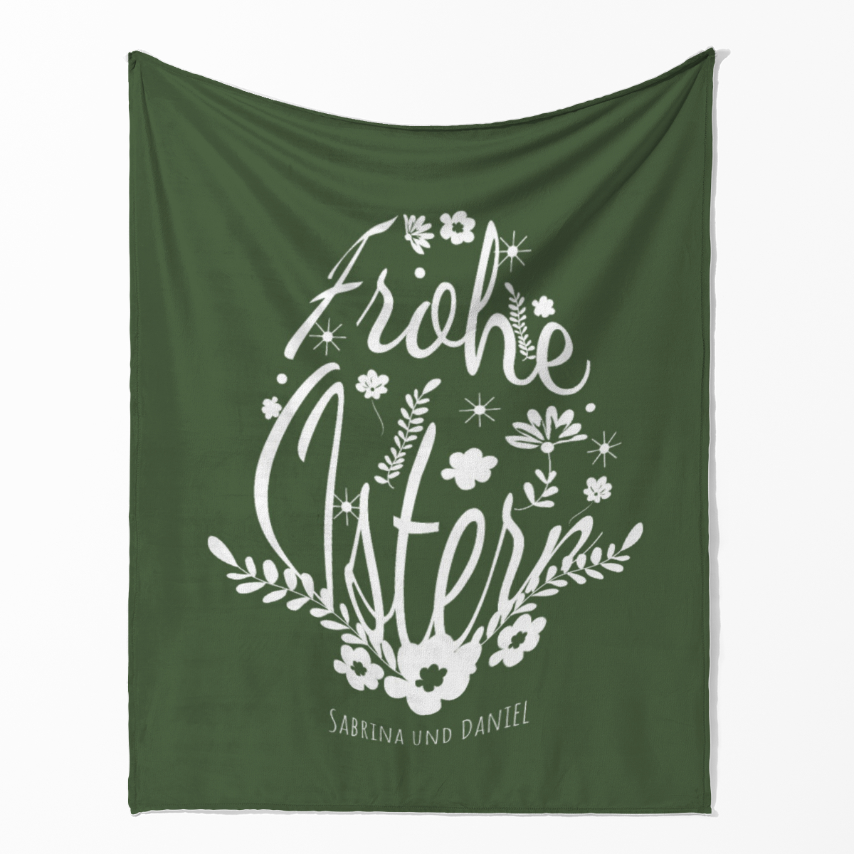 Kuscheldecke Ei Frohe Ostern grün - mit Namen personalisierbar - Geschenkidee Ostern, Osterdeko Blütenei Frohe Ostern Grün 125 x 155 cm