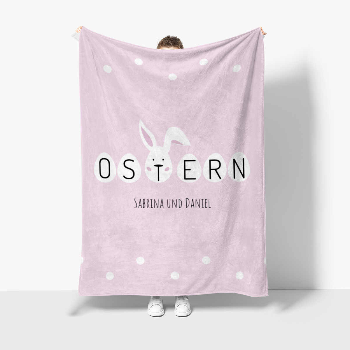 Kuscheldecke Ostern rosa - mit Namen personalisierbar - Geschenkidee Ostern, Osterdeko Ostern rosa 140 x 200 cm