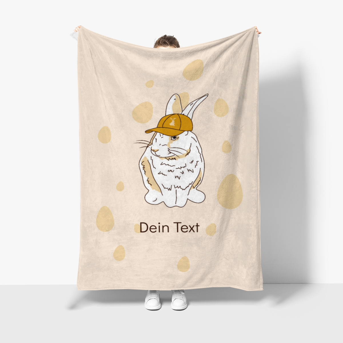 Kuscheldecke Hase mit Käppi - mit Namen personalisierbar - Geschenkidee Ostern, Osterdeko Hase Käppi 140 x 200 cm