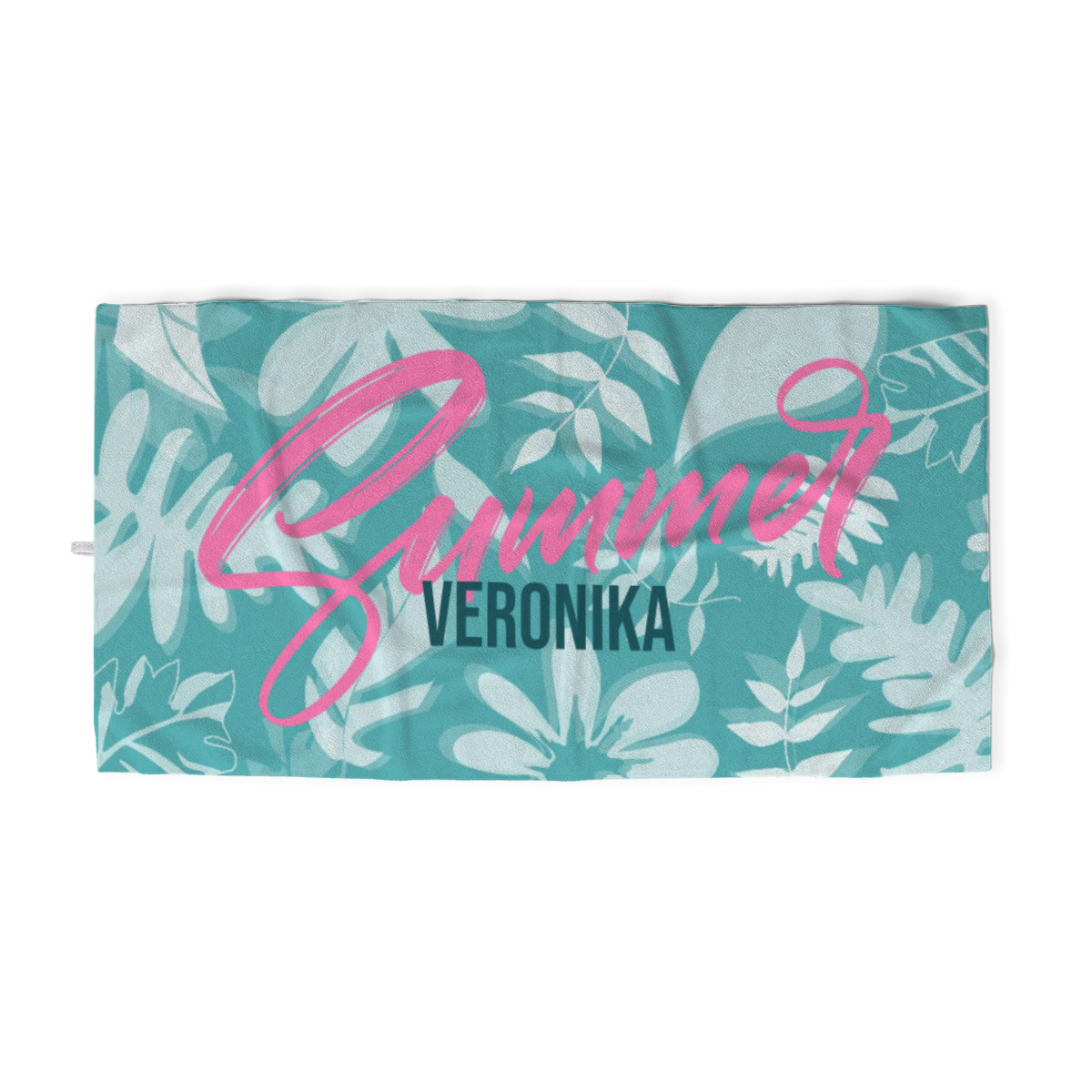 Duschtuch Summer mit tropischen Blättern - mit Namen personalisierbar - personalisiertes Namensbadetuch - Strandtuch Sommer mit Namen - Summerleaves