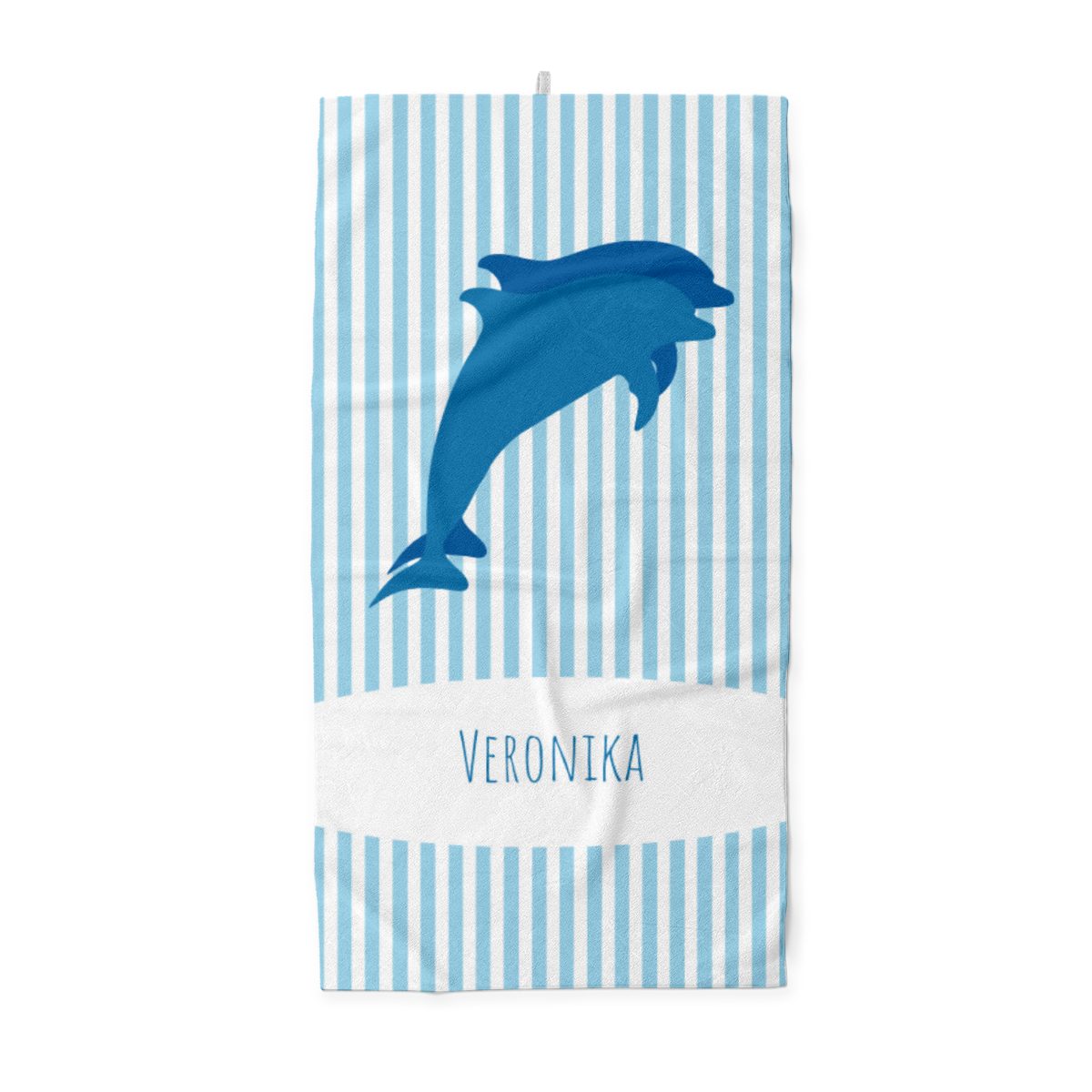 Handtuch gestreift mit blauen Delfinen - mit Namen personalisierbar - personalisiertes Namenshandtuch - Delfine blau