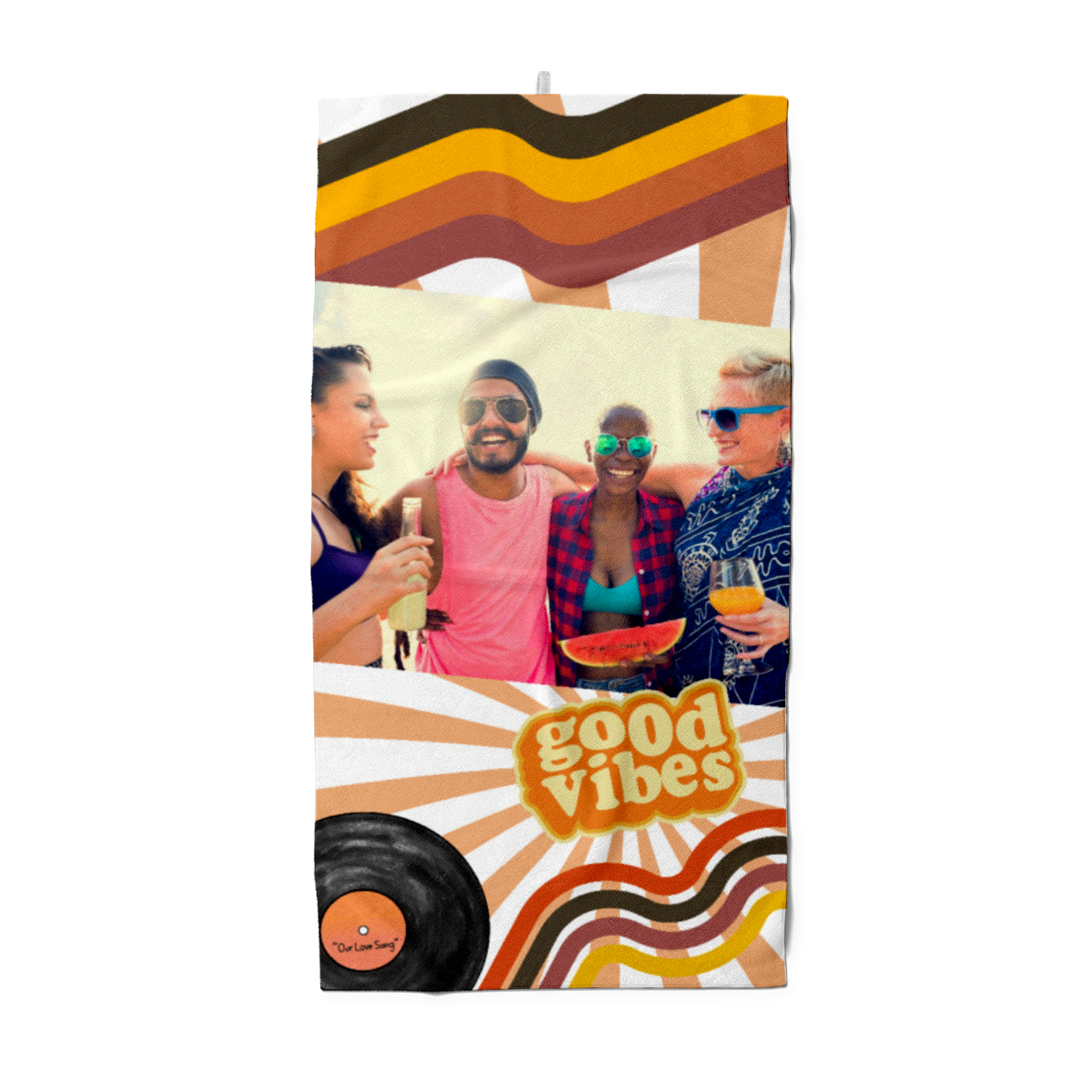 Duschtuch Good Vibes im Retro-Look - mit Foto personalisierbar - Foto-Duschtuch - Good Vibes