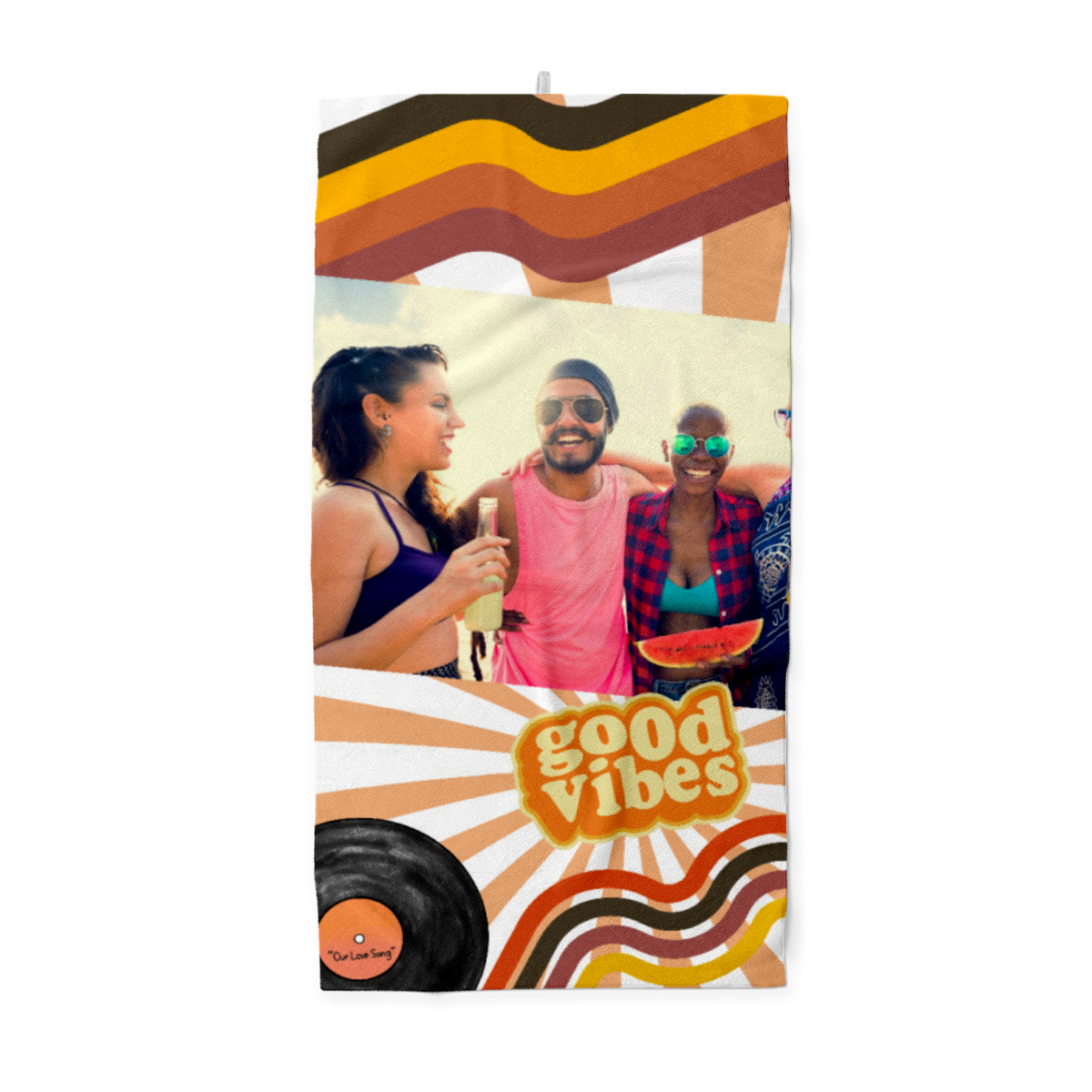 Handtuch Good Vibes im Retro-Look - mit Foto personalisierbar - Foto-Handtuch - Good Vibes