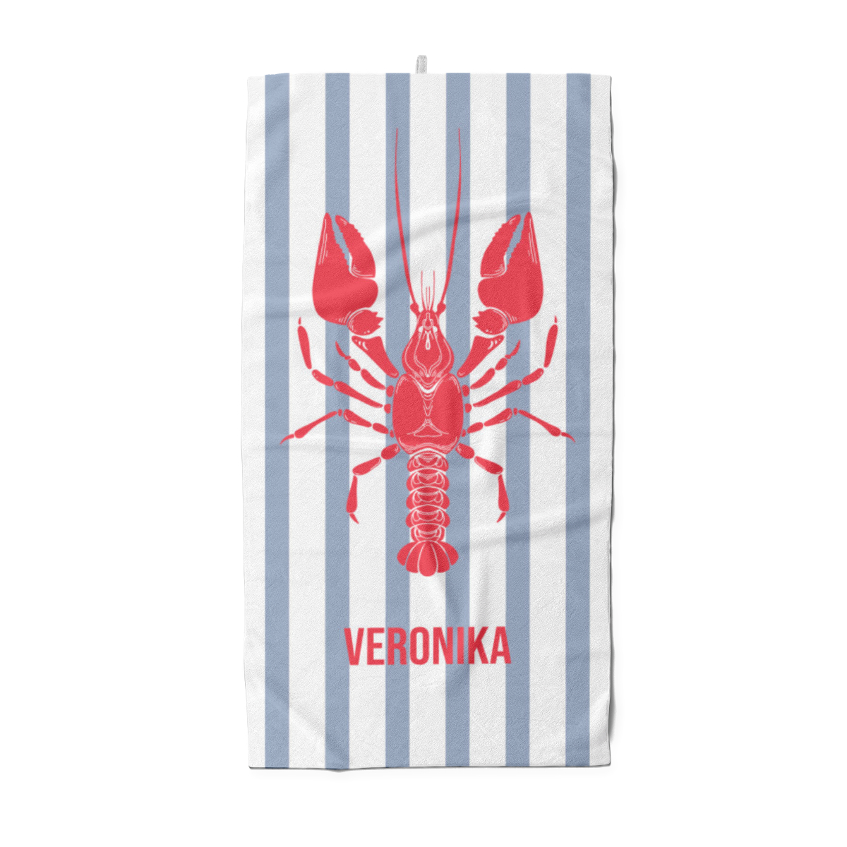 Duschtuch blau gestreift mit Hummer - mit Namen personalisierbar - personalisiertes Namensduschtuch - Lobster blau