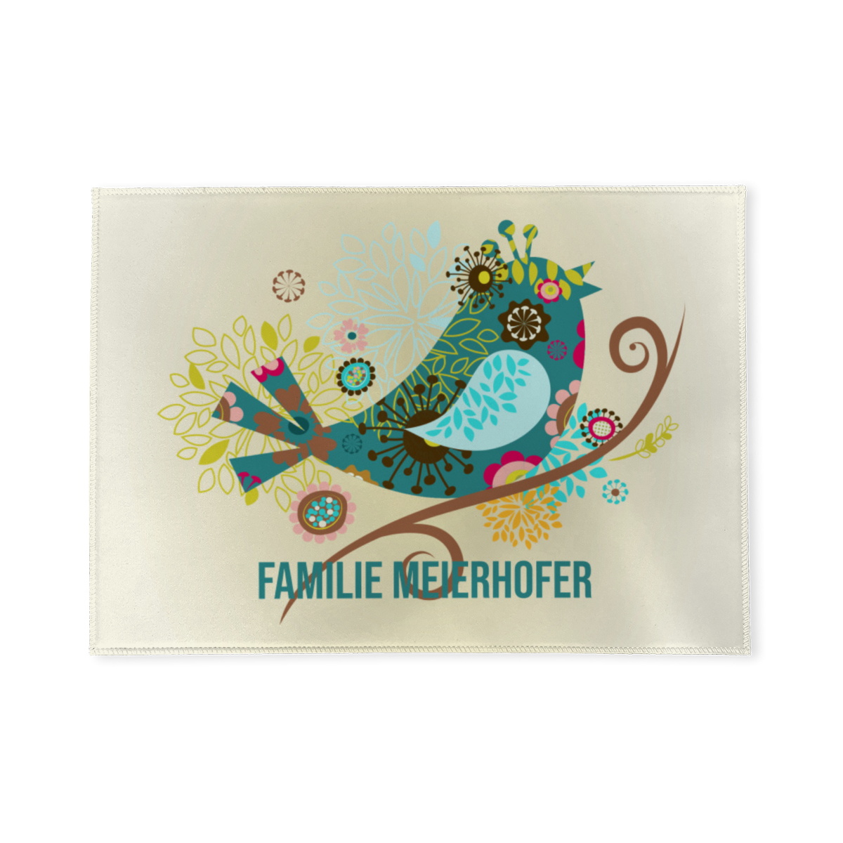 Fußmatte personalisiert Flowerbird - Geschenkidee für Familie, Paare, zum Einzug - Türvorleger mit Namen bedruckt Flowerbird 70 x 50 cm