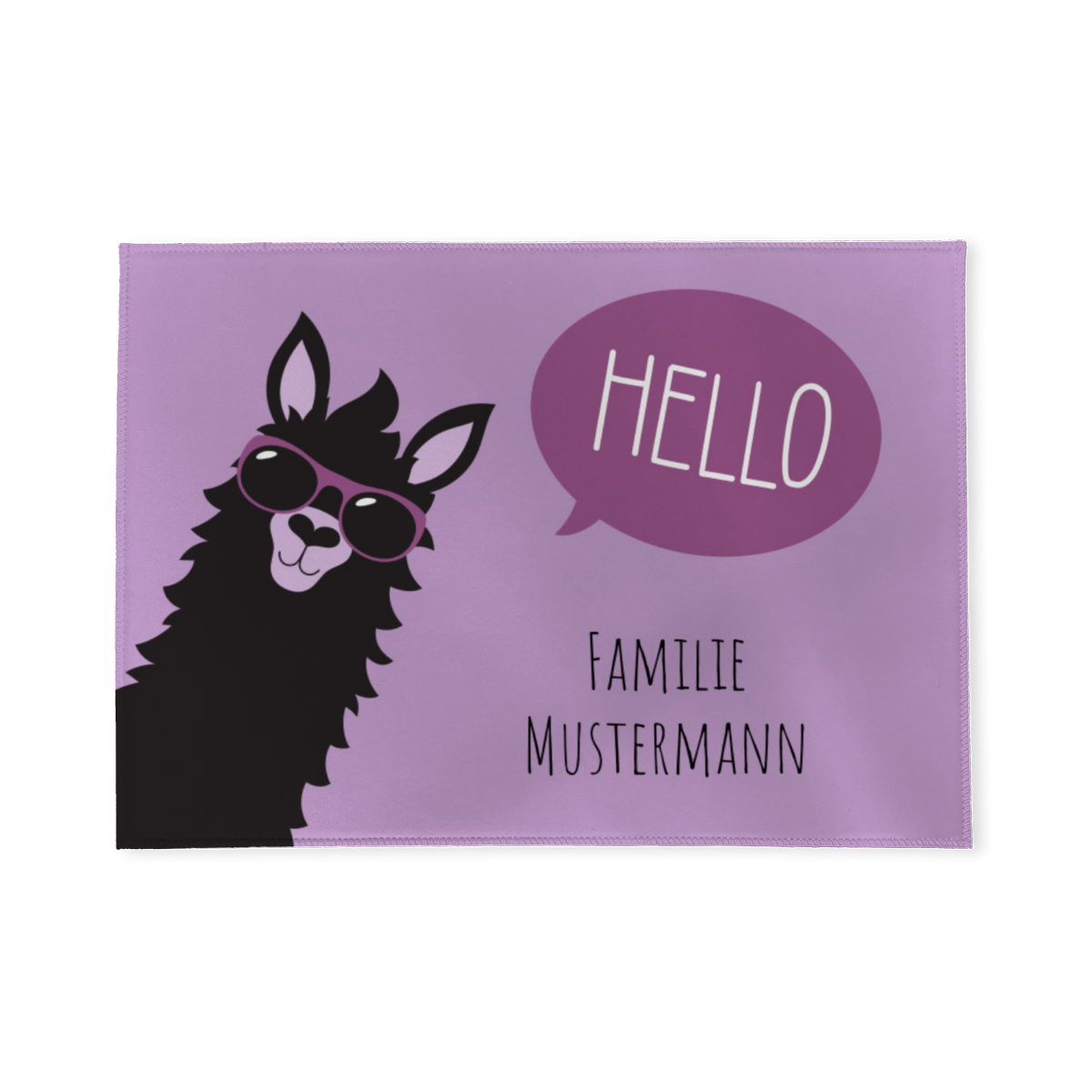Fußmatte mit Namen personalisierbar - Geschenkidee Einzug, Geburtstag, Richtfest - Fussmatte mit Namen - Motiv Hello Lama violett 70 x 50 cm
