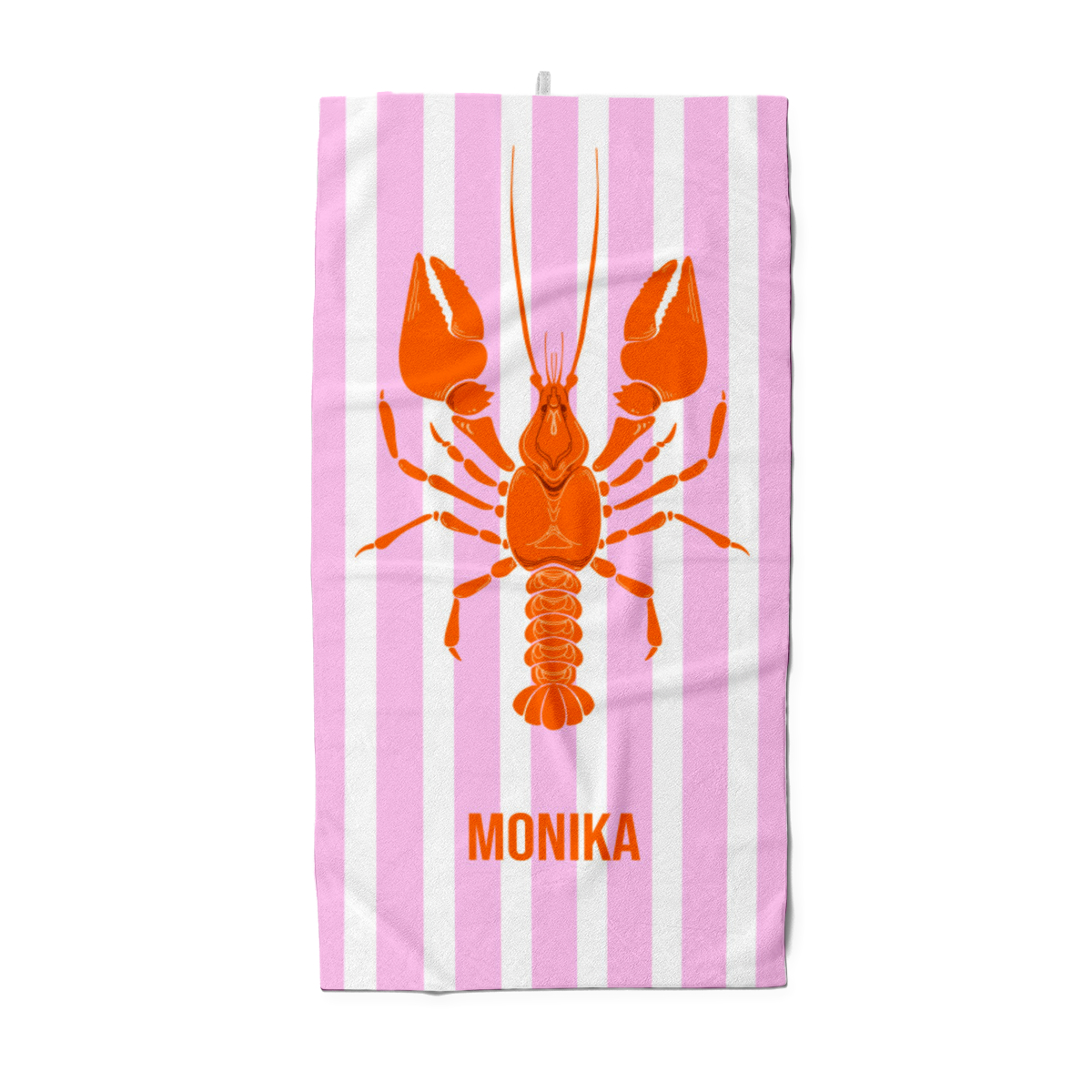 Badetuch pink gestreift mit Hummer - mit Namen personalisierbar - personalisiertes Namens-Badetuch - Strandtuch mit Wunschtext - Lobster pink