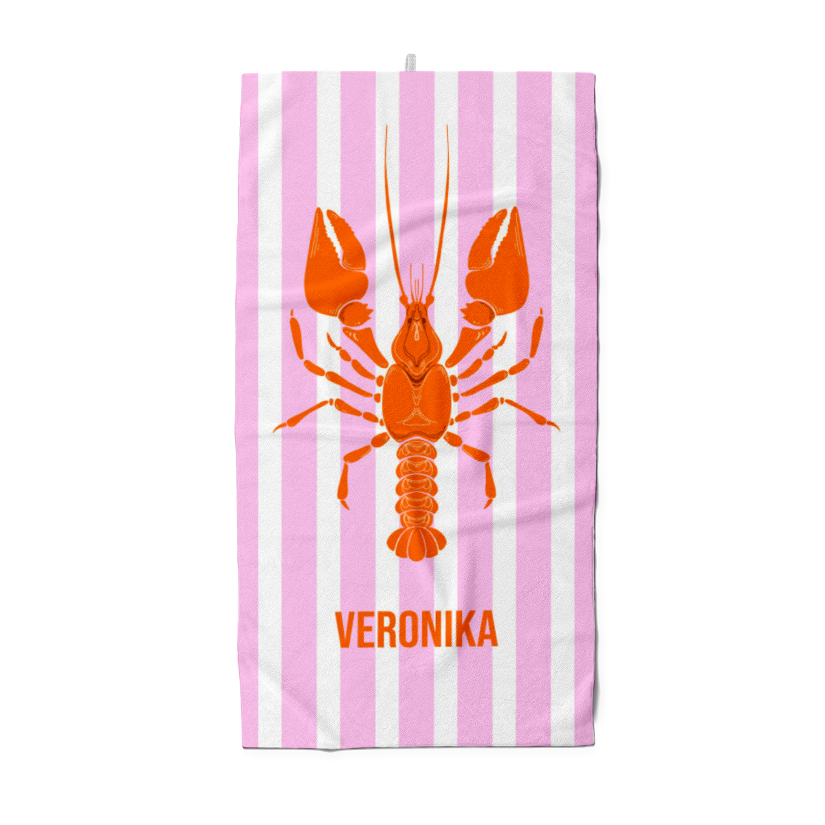 Duschtuch pink gestreift mit Hummer - mit Namen personalisierbar - personalisiertes Namensduschtuch - Lobster pink