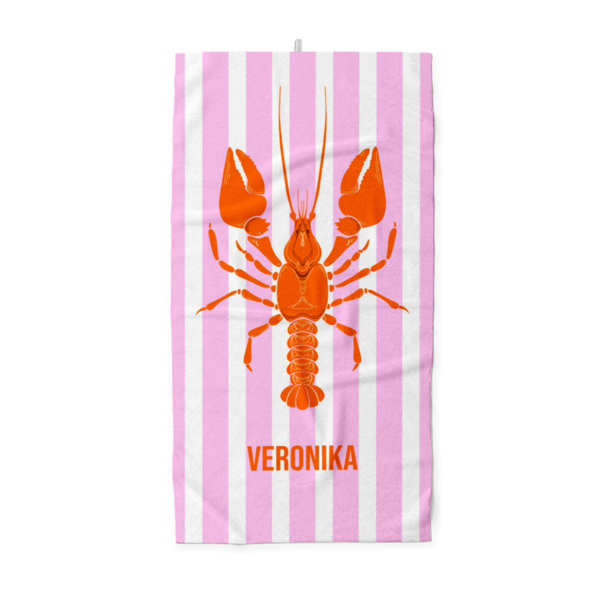 Handtuch pink gestreift mit Hummer - mit Namen personalisierbar - personalisiertes Namenshandtuch - Lobster pink