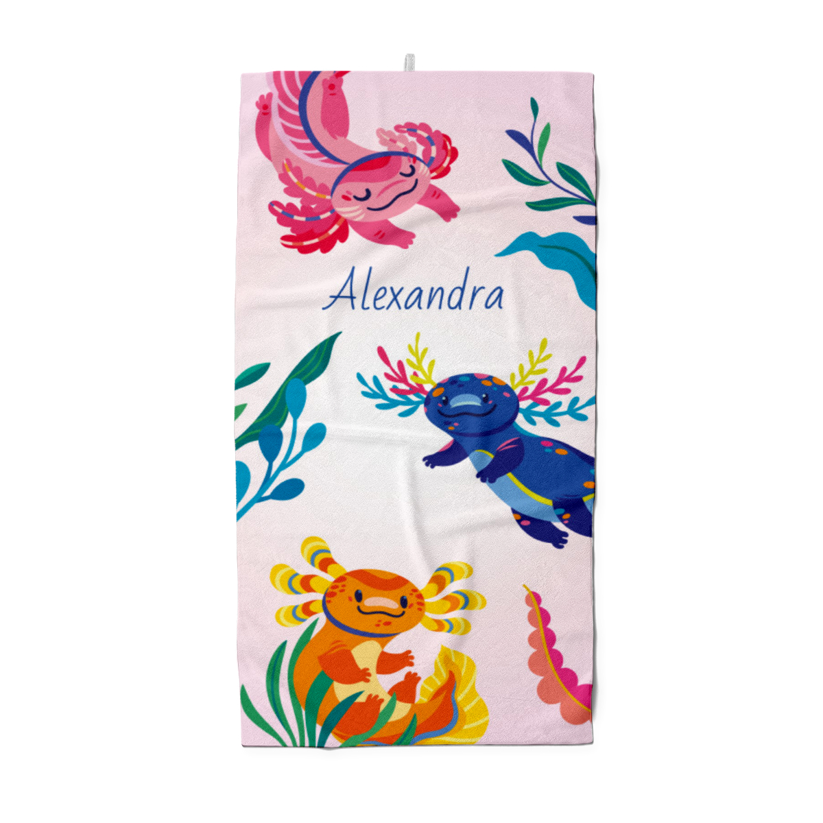 Duschtuch mit Namen personalisierbar - personalisiertes Namens-Duschtuch mit Wunschtext - Axolotls