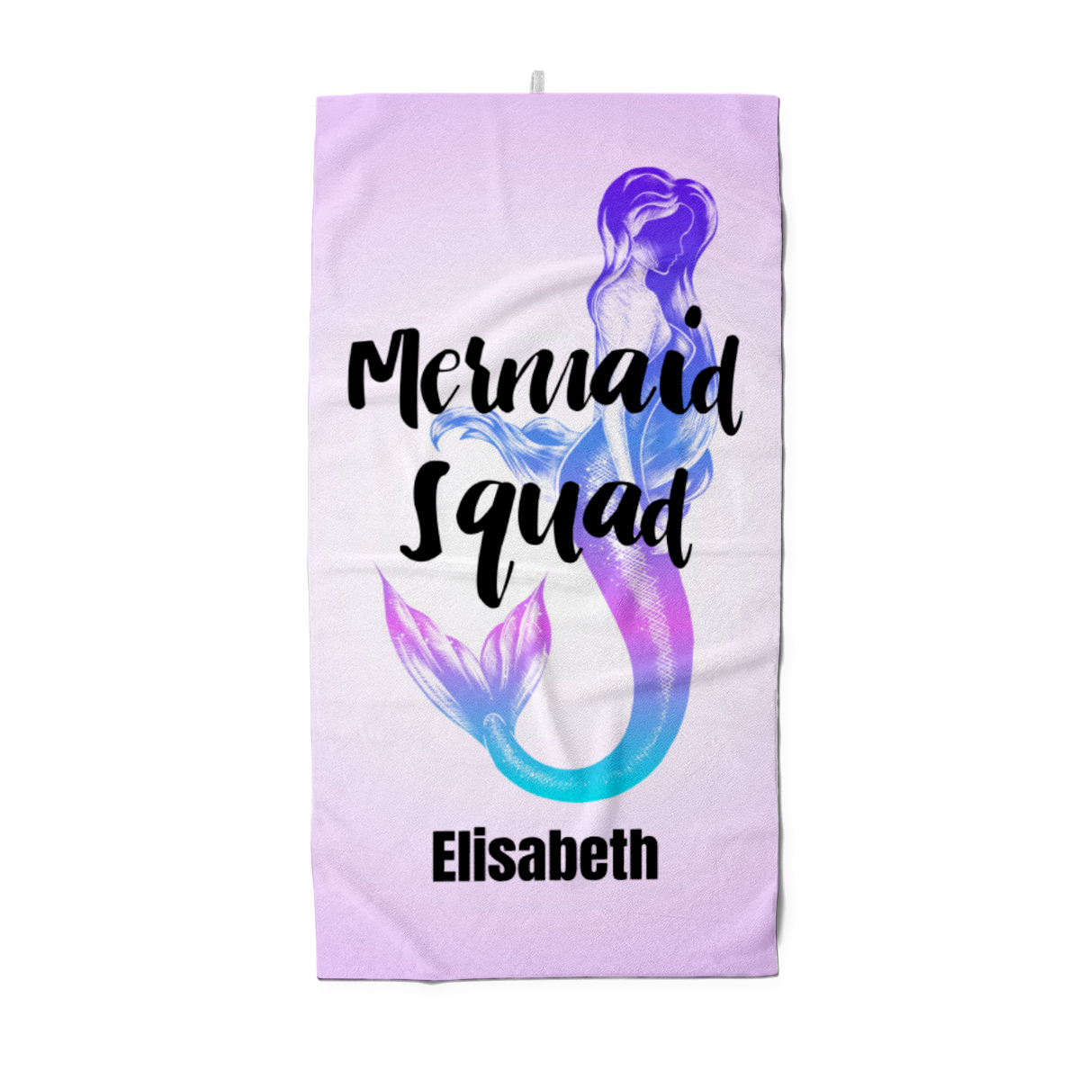 Duschtuch mit Namen personalisierbar - personalisiertes Namensduschtuch mit Ihrem Wunschtext - Mermaid Squad