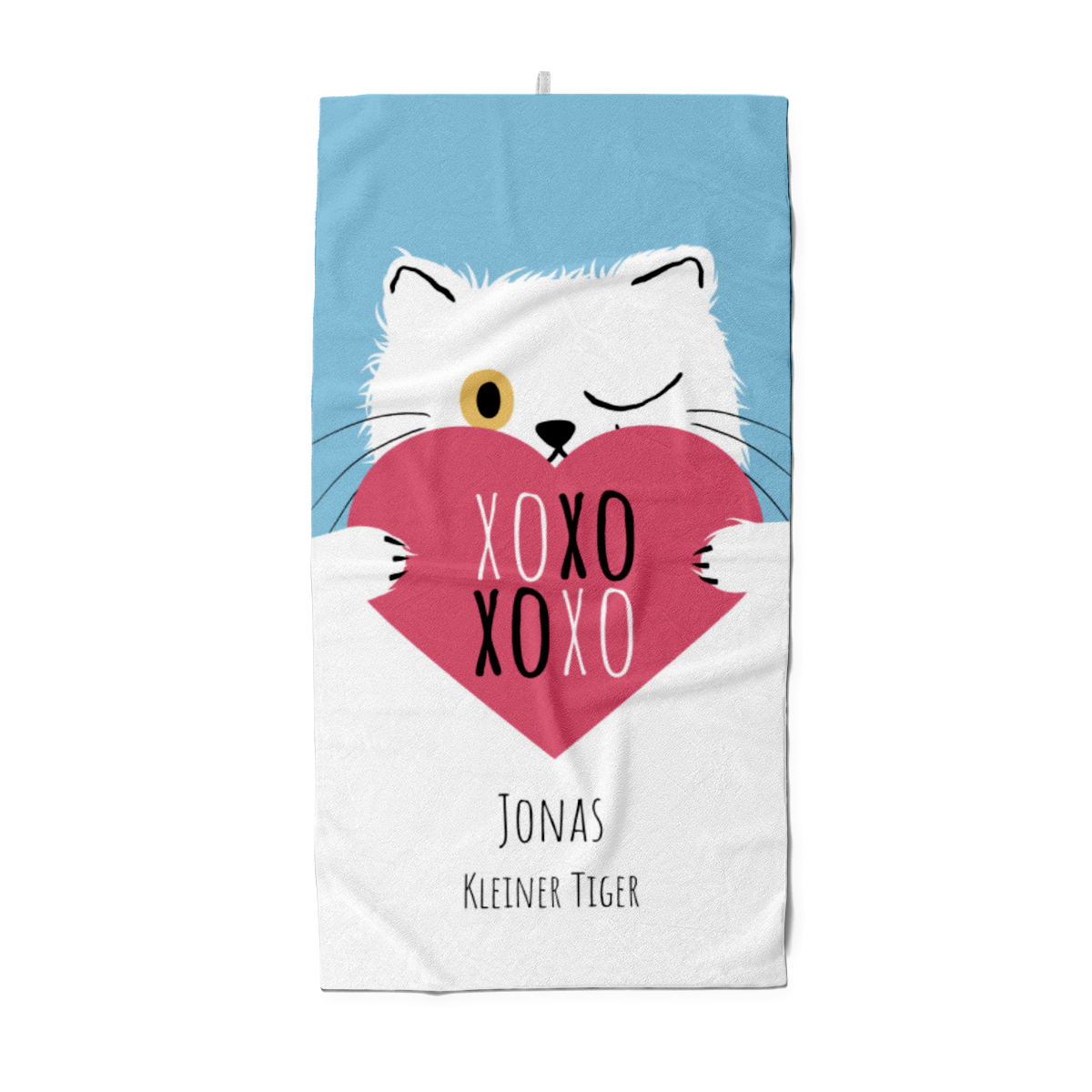 Duschtuch mit Namen personalisierbar - personalisiertes Namens-Duschtuch mit Wunschtext - XOXO Katze