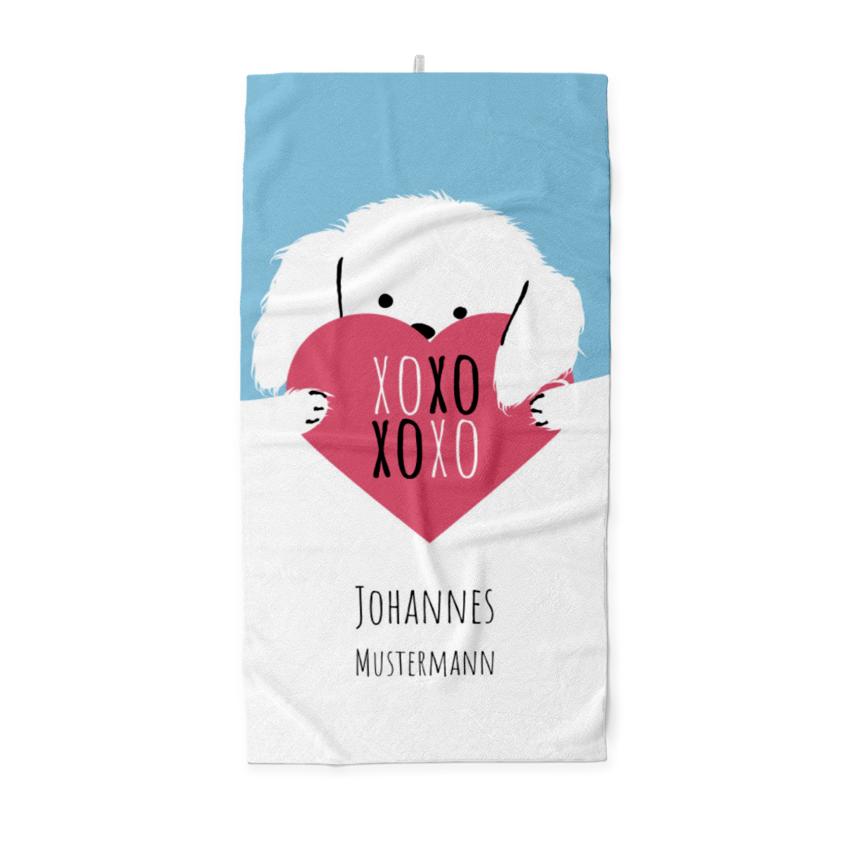 Handtuch mit Namen personalisierbar - personalisiertes Namenshandtuch mit Wunschtext - XOXO Doggy