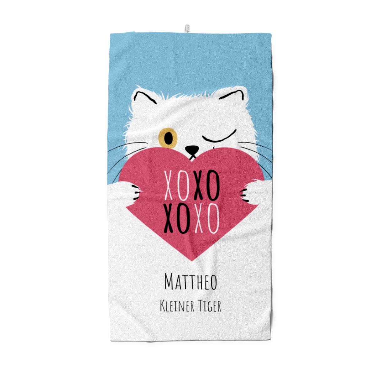 Badetuch mit Namen personalisierbar - personalisiertes Namens-Badetuch - Strandtuch mit Wunschtext - XOXO Katze