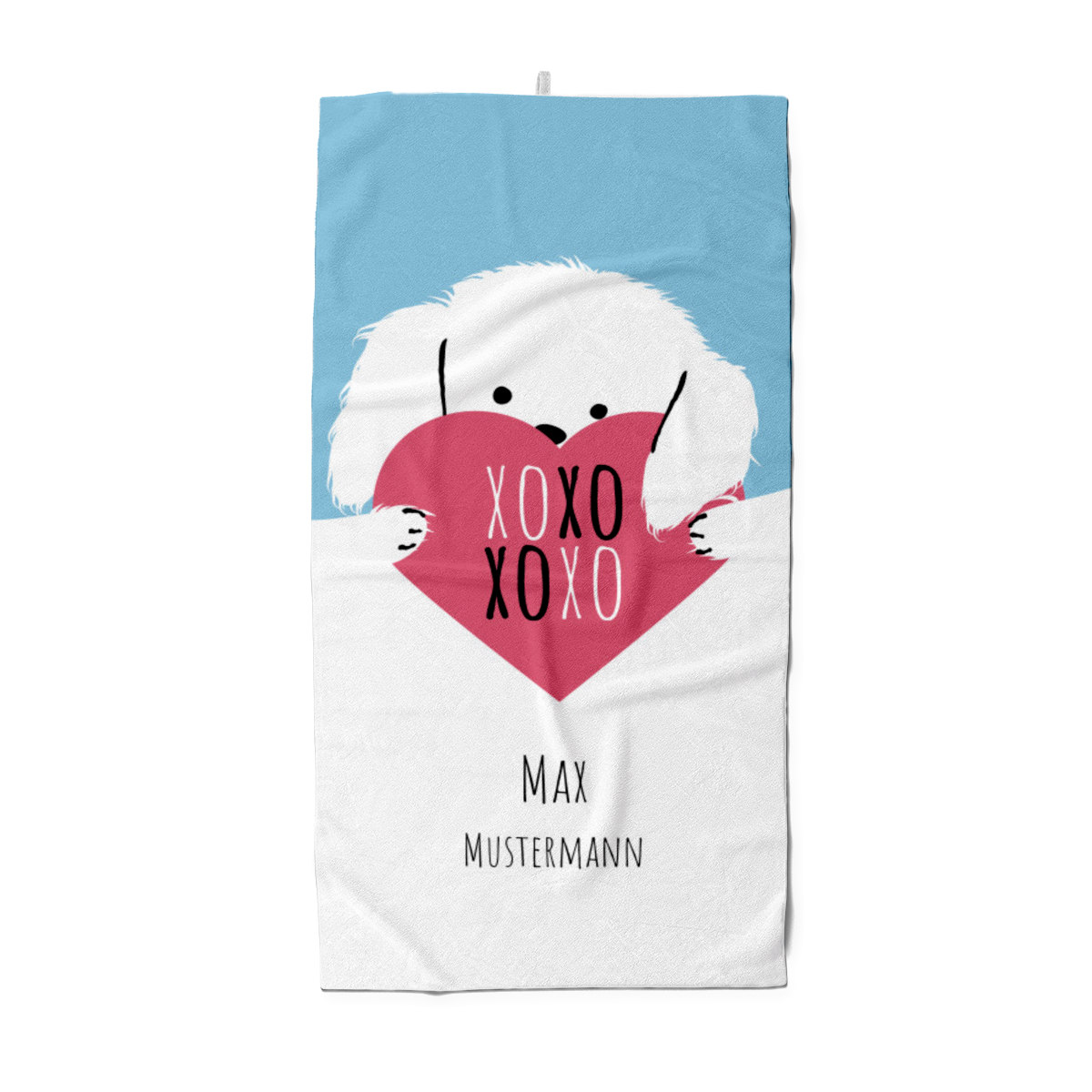 Badetuch mit Namen personalisierbar - personalisiertes Namens-Badetuch - Strandtuch mit Wunschtext - XOXO Doggy