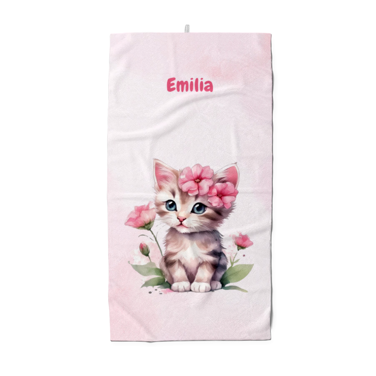 Duschtuch mit Namen personalisierbar - personalisiertes Namens-Duschtuch mit Wunschtext - Katze rosa
