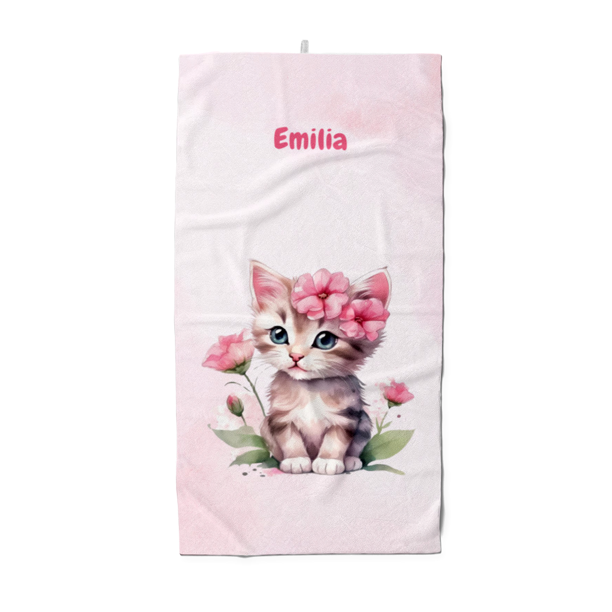 Badetuch mit Namen personalisierbar - personalisiertes Namens-Badetuch - Strandtuch mit Wunschtext - Katze rosa