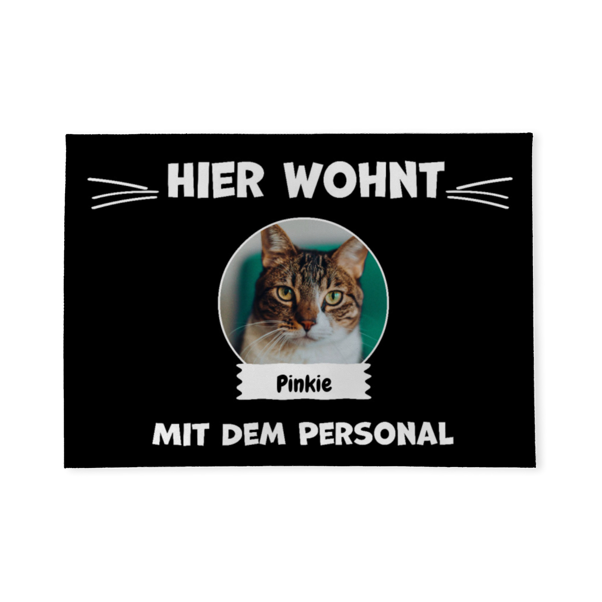 Spruch-Fußmatte Hier wohnt 1 Katze mit Personal - personalisiert mit Foto und Name - Geschenkidee für Katzenhalter, Haustierbesitzer