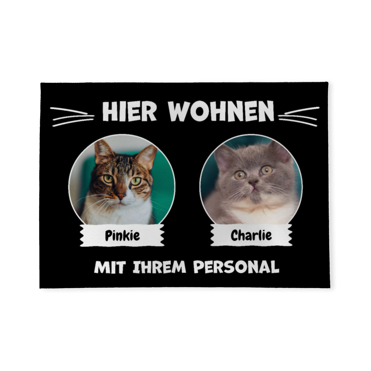 Spruch-Fußmatte Hier wohnen 2 Katzen mit Personal - personalisiert mit Foto und Name - Geschenkidee für Katzenhalter, Haustierbesitzer
