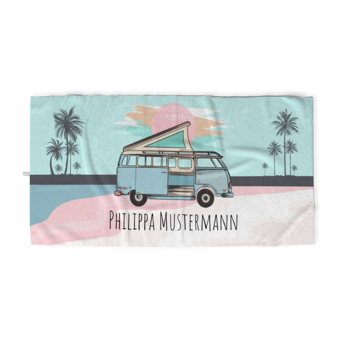 Duschtuch Sommer - mit Namen personalisierbar - personalisiertes Namensduschtuch mit Wunschtext - Vanlife