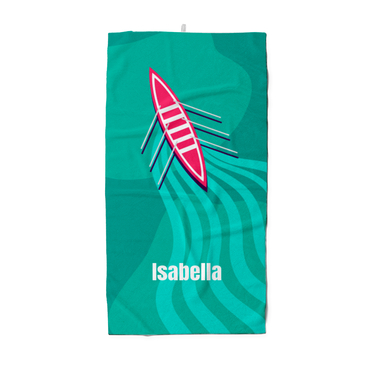 Badetuch Sport - mit Namen personalisierbar - personalisiertes Namens-Badetuch - Strandtuch mit Wunschtext - Ruderboot
