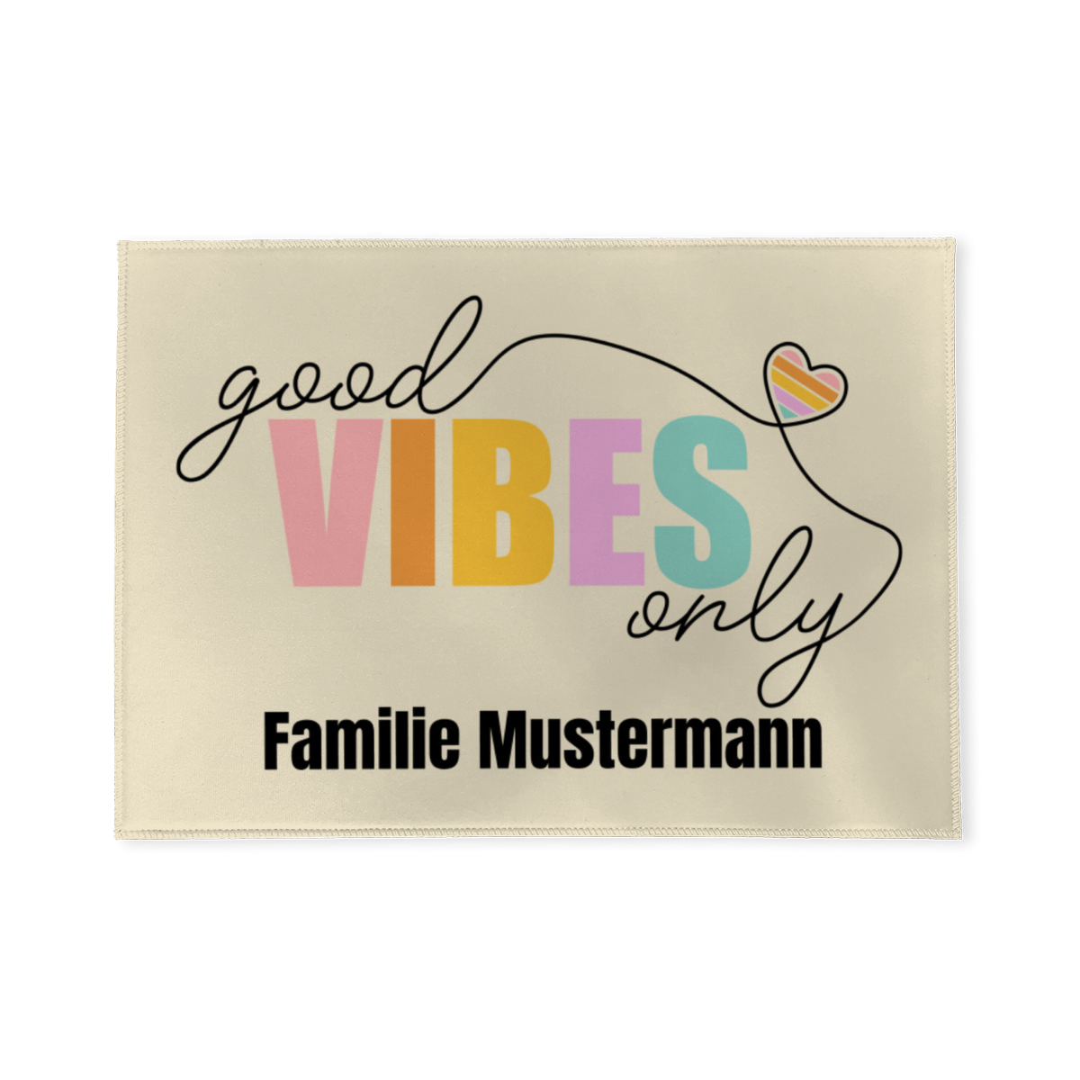 Fußmatte mit Namen personalisierbar - Geschenkidee Einzug, Geburtstag, Richtfest - Fussmatte mit Namen - Motiv Good Vibes Bright 70 x 50 cm