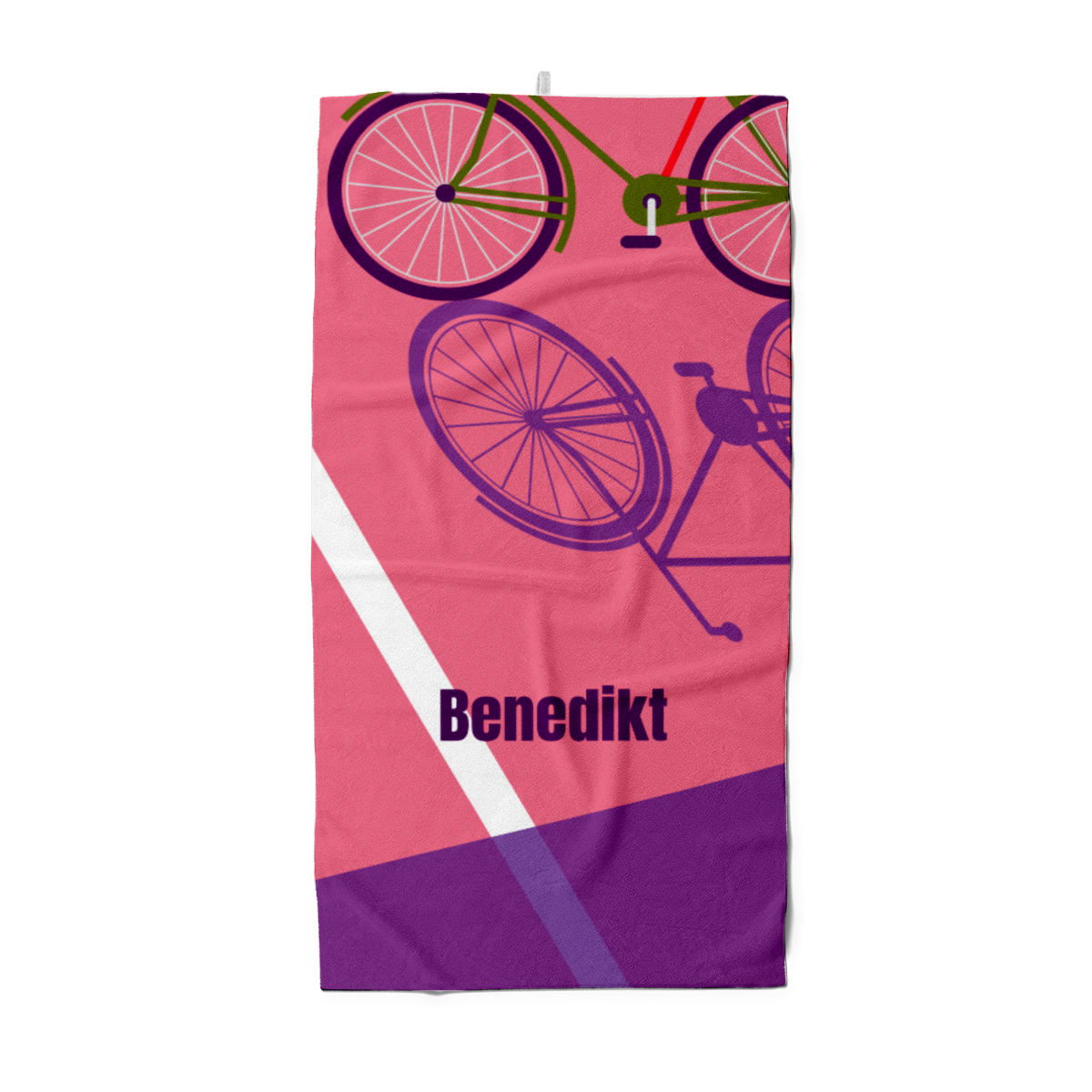 Badetuch Sport - mit Namen personalisierbar - personalisiertes Namens-Badetuch - Strandtuch mit Wunschtext - Fahrrad Schatten