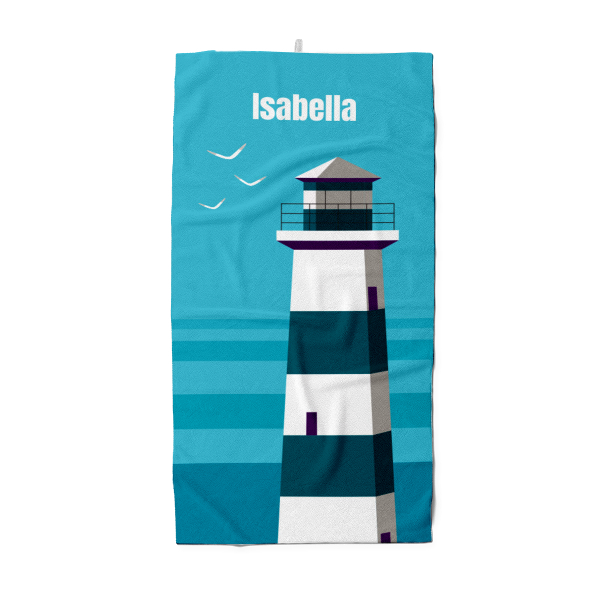 Badetuch Sommer - mit Namen personalisierbar - personalisiertes Namens-Badetuch - Strandtuch mit Wunschtext - Leuchtturm