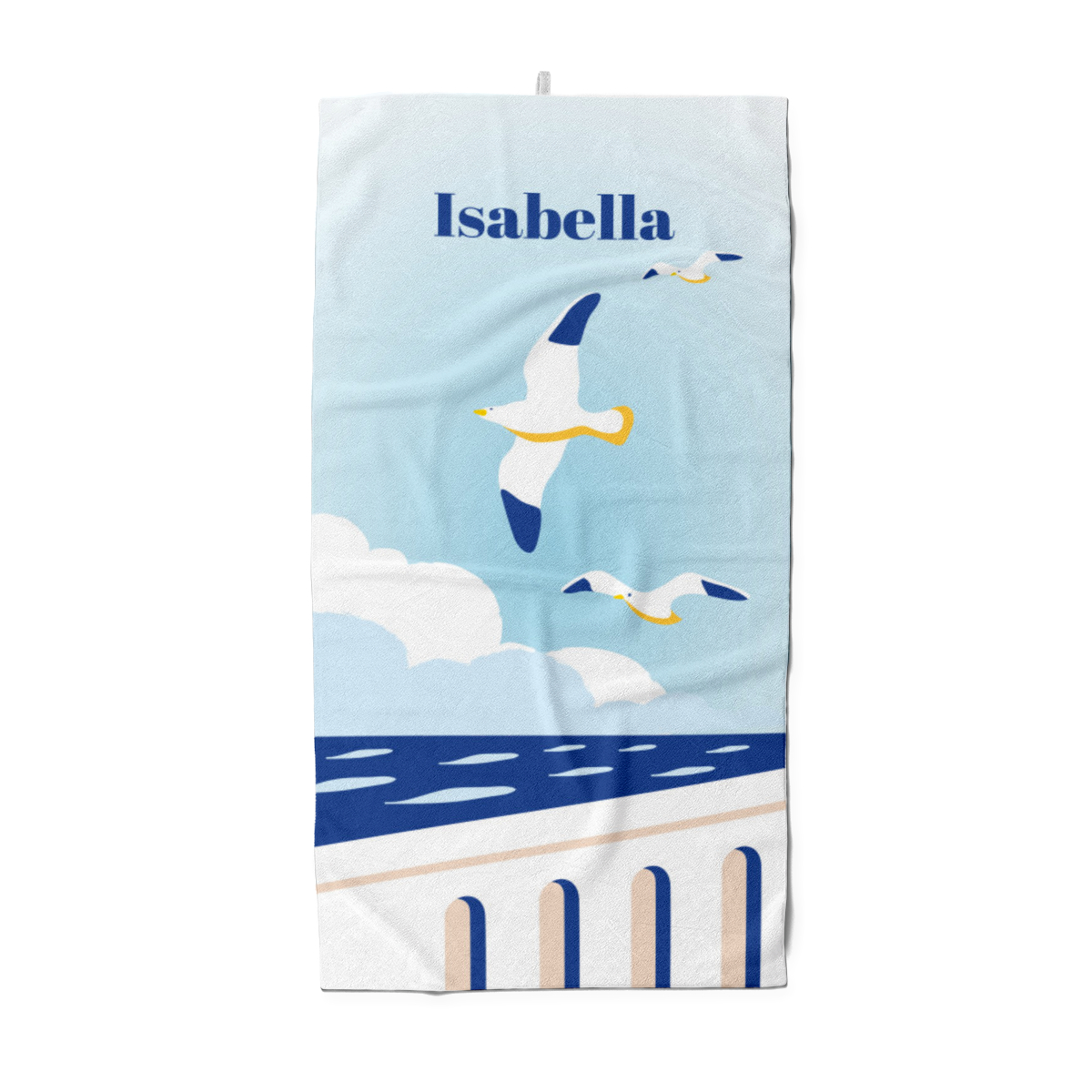 Badetuch Sommer - mit Namen personalisierbar - personalisiertes Namens-Badetuch - Strandtuch mit Wunschtext - Möwen