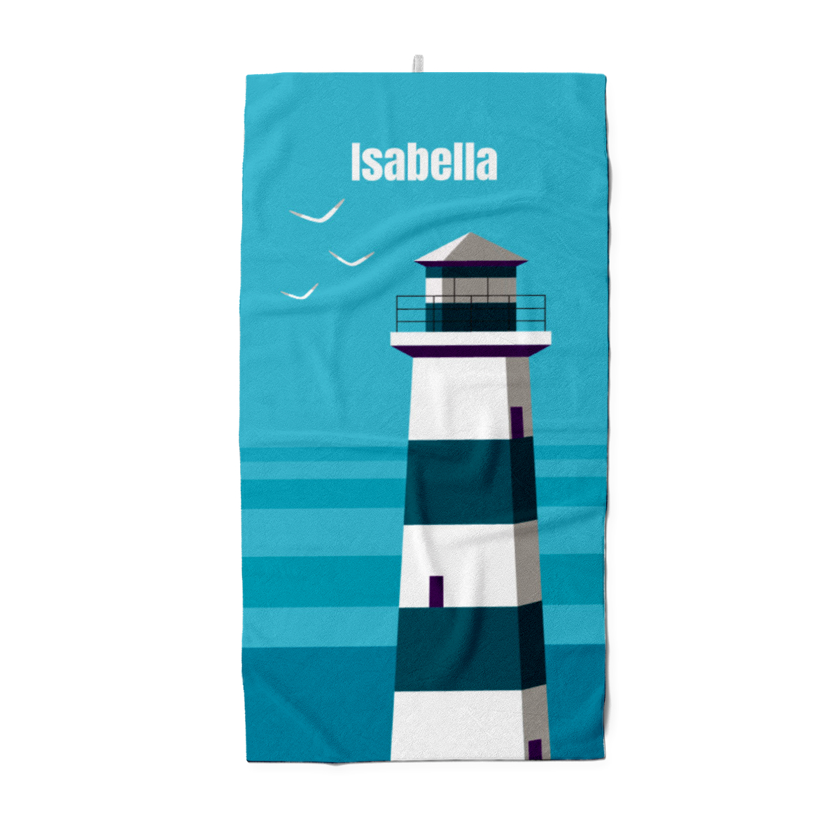 Duschtuch Sommer - mit Namen personalisierbar - personalisiertes Namens-Duschtuch mit Wunschtext - Leuchtturm
