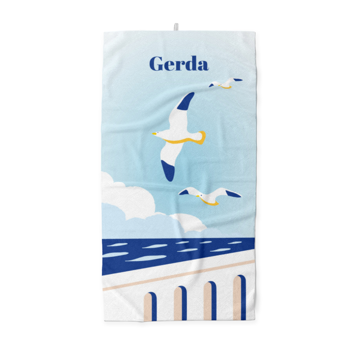 Handtuch Sommer - mit Namen personalisierbar - personalisiertes Namens-Handtuch mit Wunschtext - Möwen