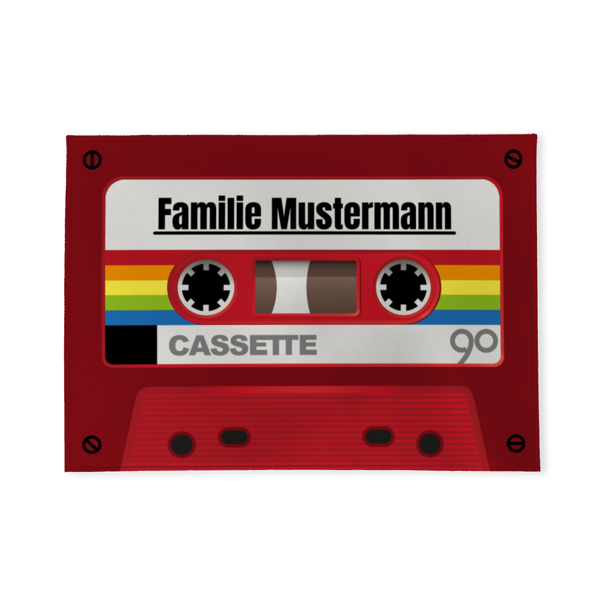 Fußmatte mit Namen personalisierbar - Geschenkidee Einzug, Geburtstag, Richtfest, Umzug - Fussmatte mit Namen - Motiv Kassette rot 70 x 50 cm