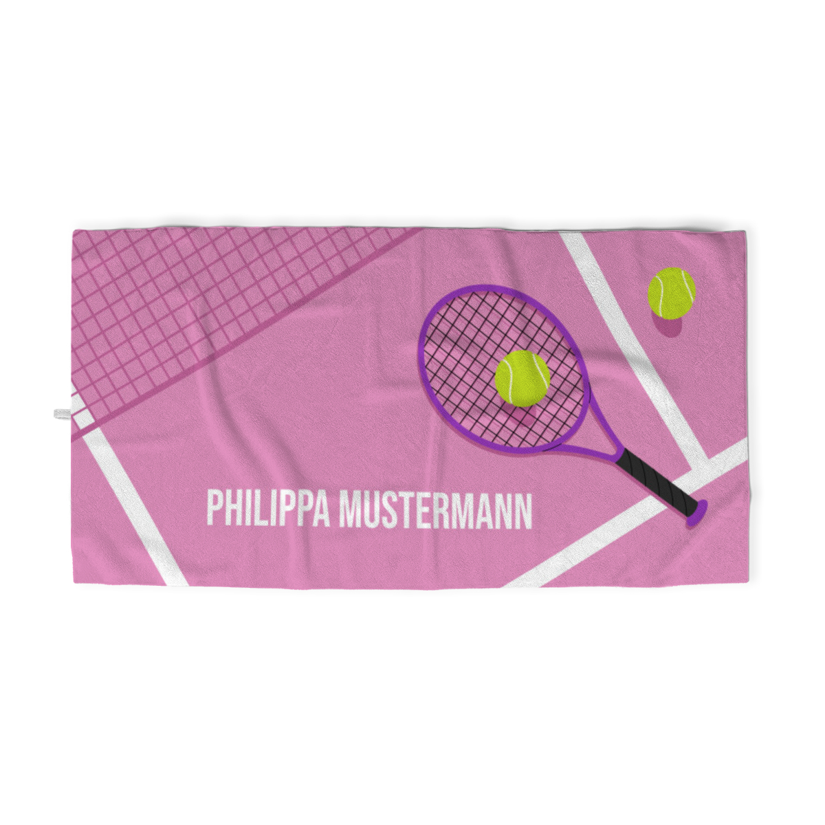 Duschtuch Tennisfeld pink - mit Namen personalisierbar