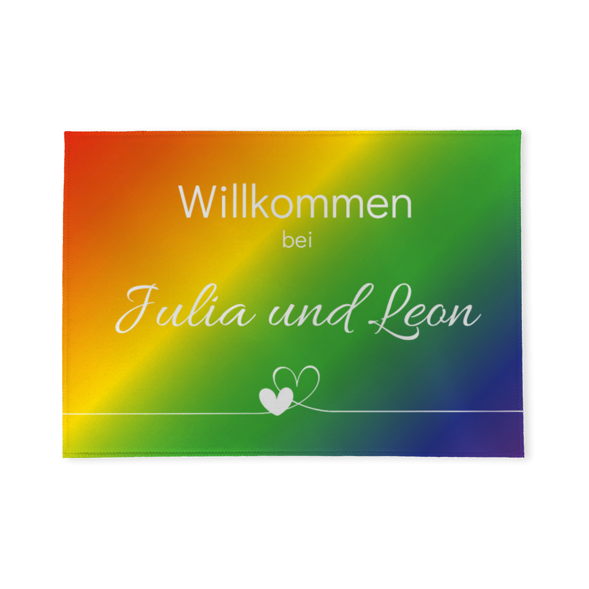 Personalisierbare Fußmatte Willkommen Regenbogen - Geschenkidee Einzug - Fußmatte mit Namen Willkommen Herzen Regenbogen 70 x 50 cm