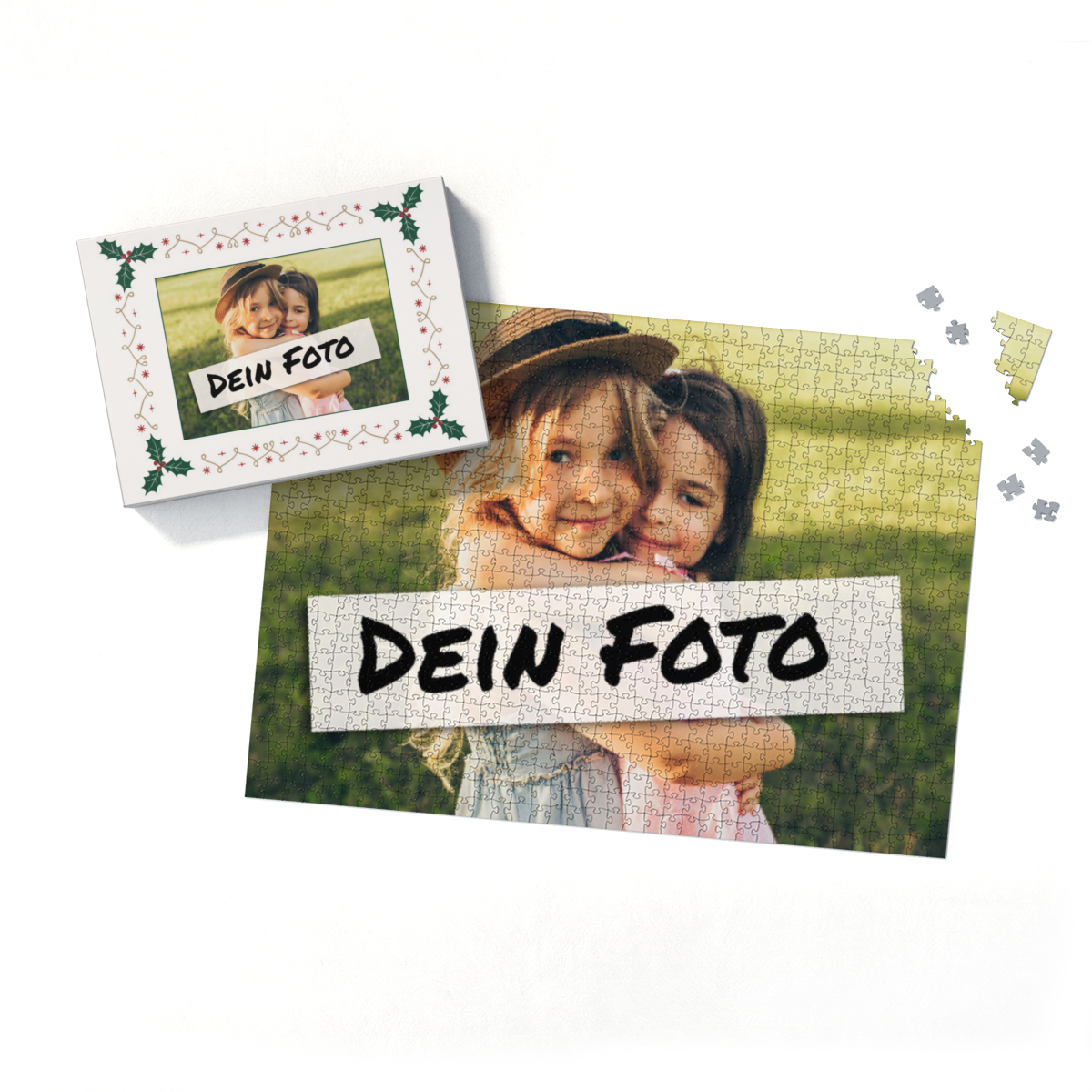 Fotopuzzle mit eigenem Bild - Fotopuzzle selbst gestalten 1000 Teile - Schachtel Weihnachtsbordüre - 1000 Teile Puzzle mit Foto - Geschenk Weihnachten Xmas2 1000 Teile Quer