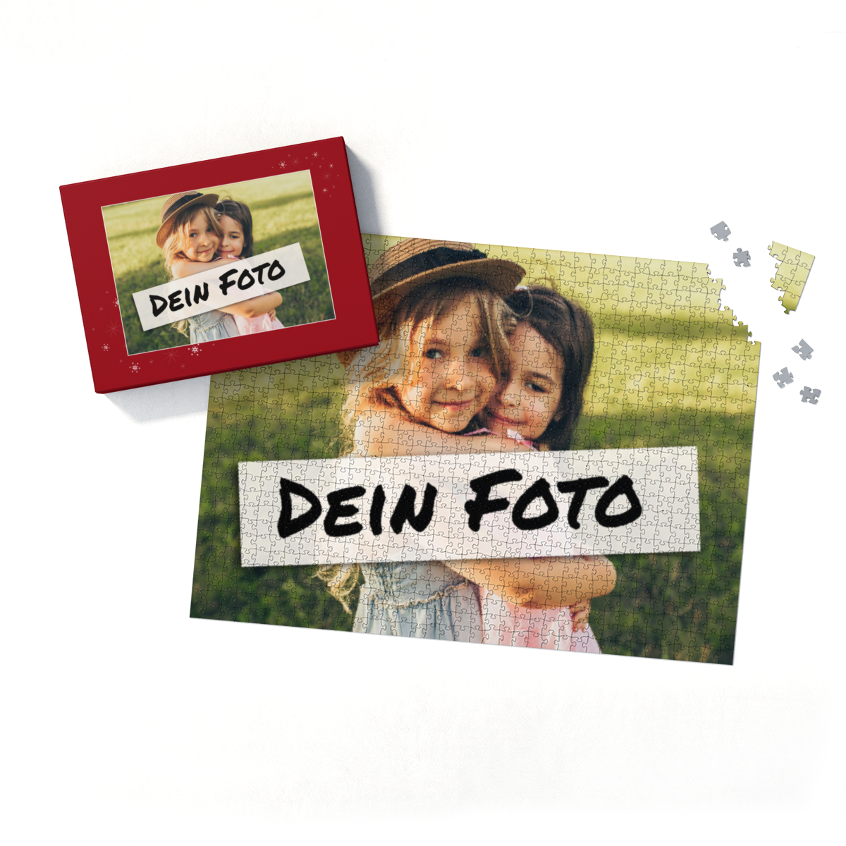 Fotopuzzle mit eigenem Bild - Fotopuzzle selbst gestalten 1000 Teile - Schachtel Sternchen rot - 1000 Teile Puzzle mit Foto - Geschenk Weihnachten Sternchen rot 1000 Teile Quer