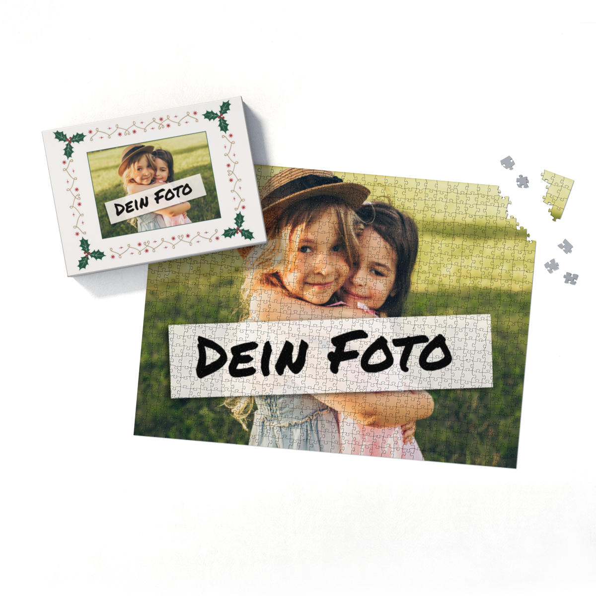 Fotopuzzle mit eigenem Bild - Puzzle selbst gestalten 2000 Teile - Schachtel Weihnachtsbordüre - mit Foto personalisiert - Geschenk Weihnachten