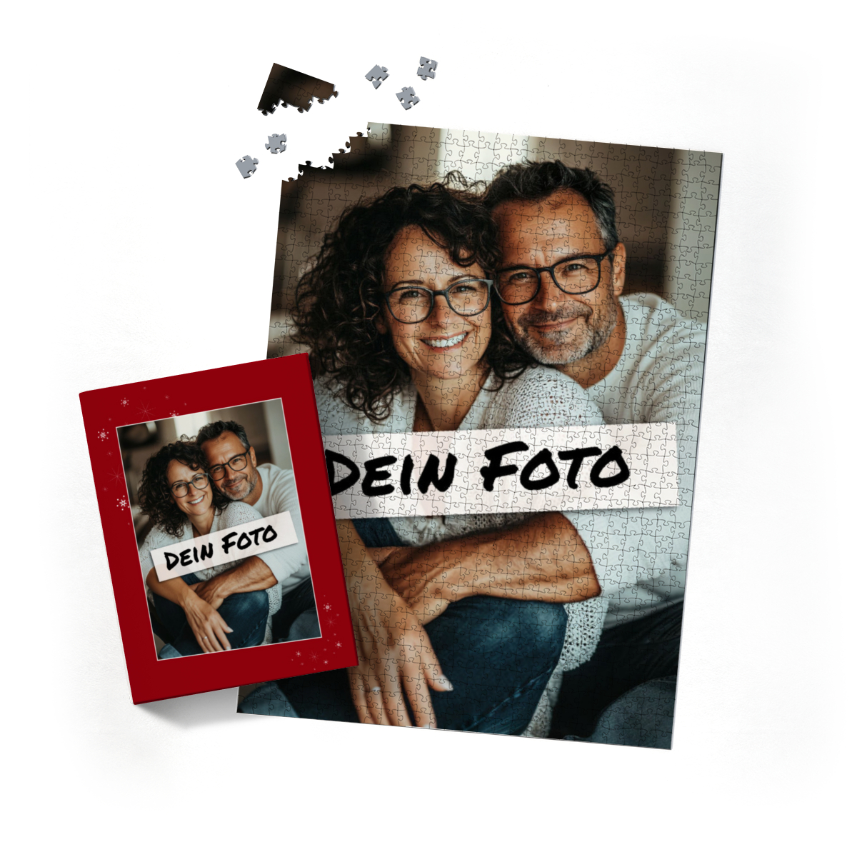 Fotopuzzle mit eigenem Bild - Fotopuzzle selbst gestalten 1000 Teile Hochformat - Schachtel Sternchen rot - 1000 Teile Puzzle mit Foto - Geschenk Weihnachten Sternchen rot 1000 Teile Hoch