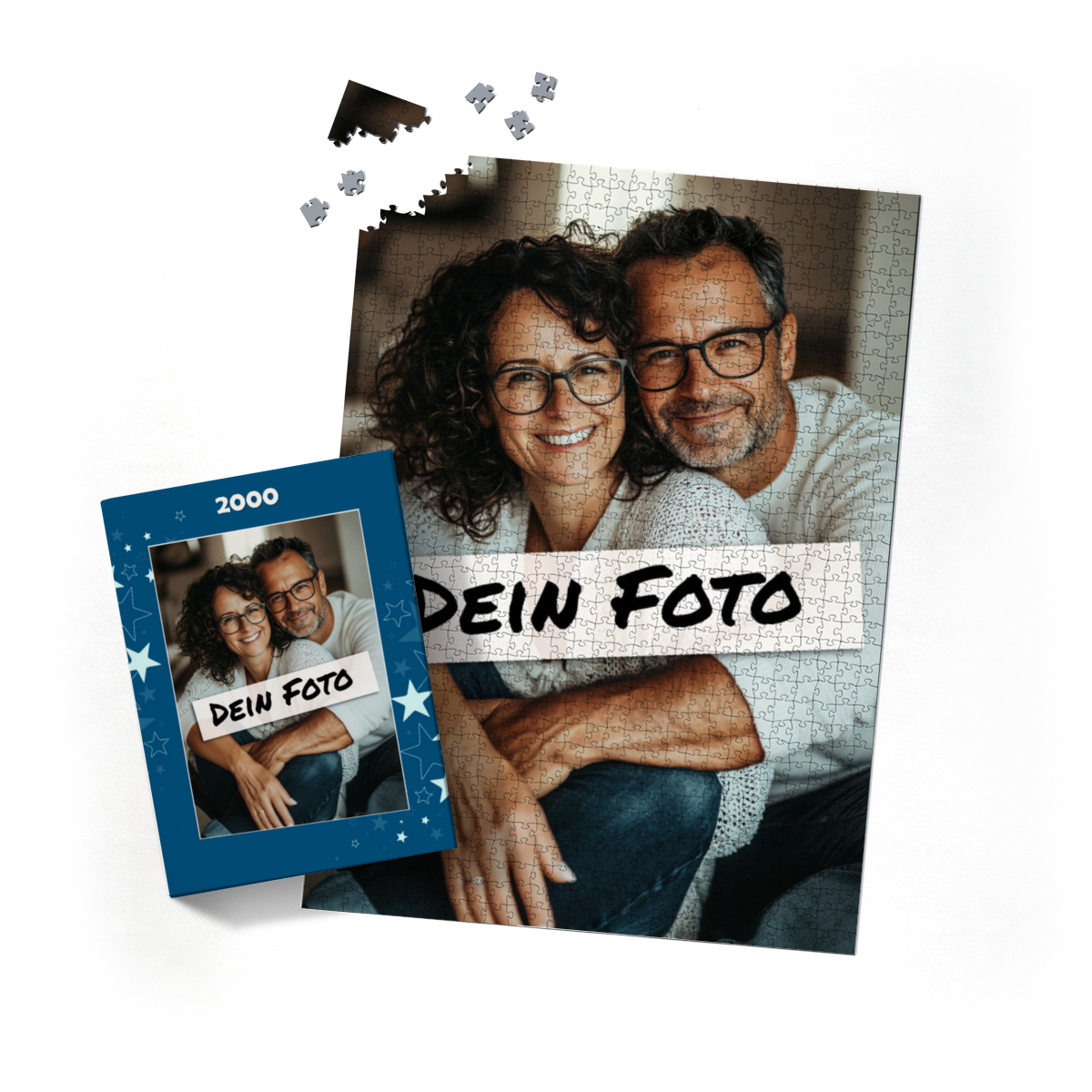 Fotopuzzle mit eigenem Foto - Puzzle selbst gestalten 2000 Teile Hochformat - Schachtel Sterne - mit Foto personalisiert - Geschenk Weihnachten