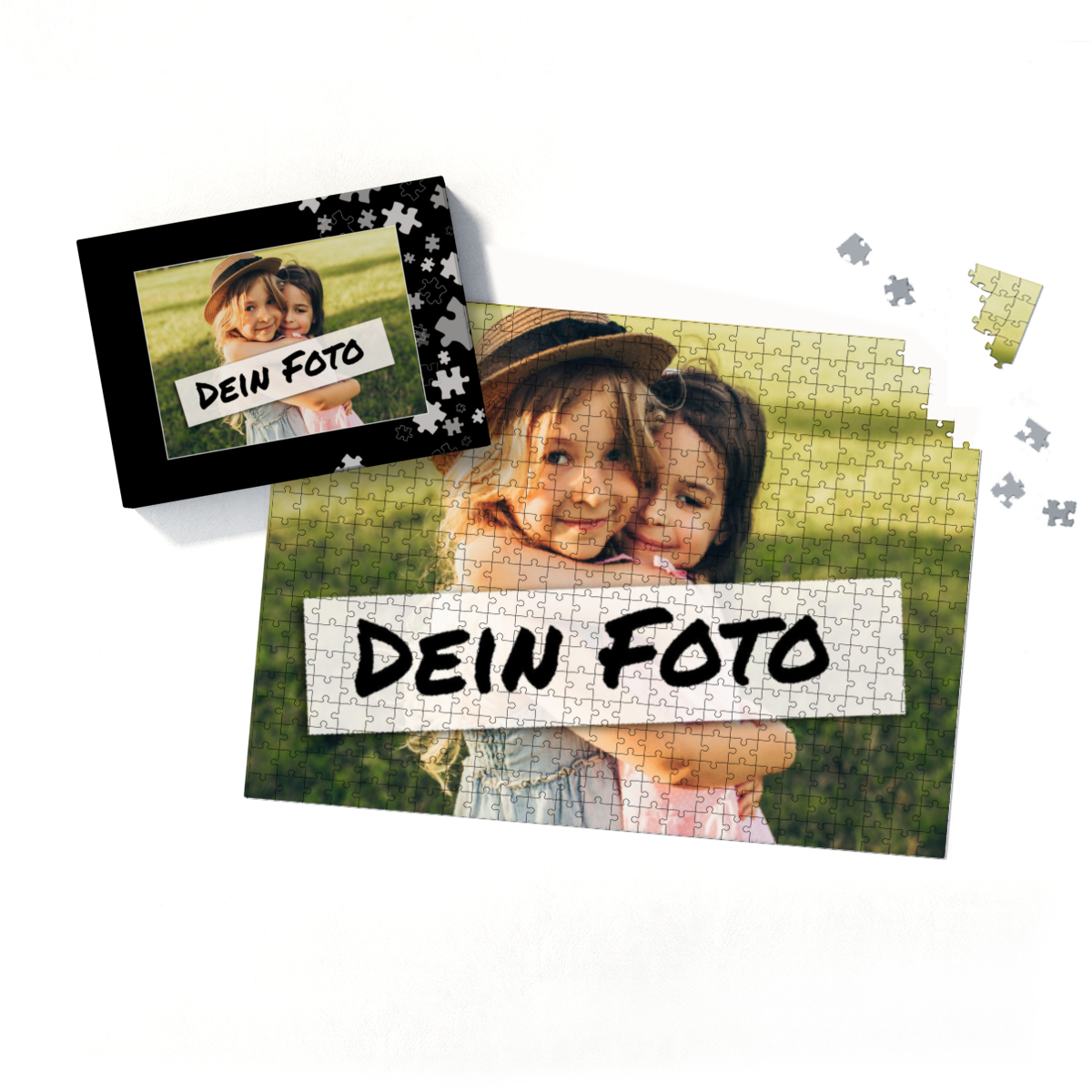 Fotopuzzle 500 Teile personalisiert - Box Puzzleteile schwarz