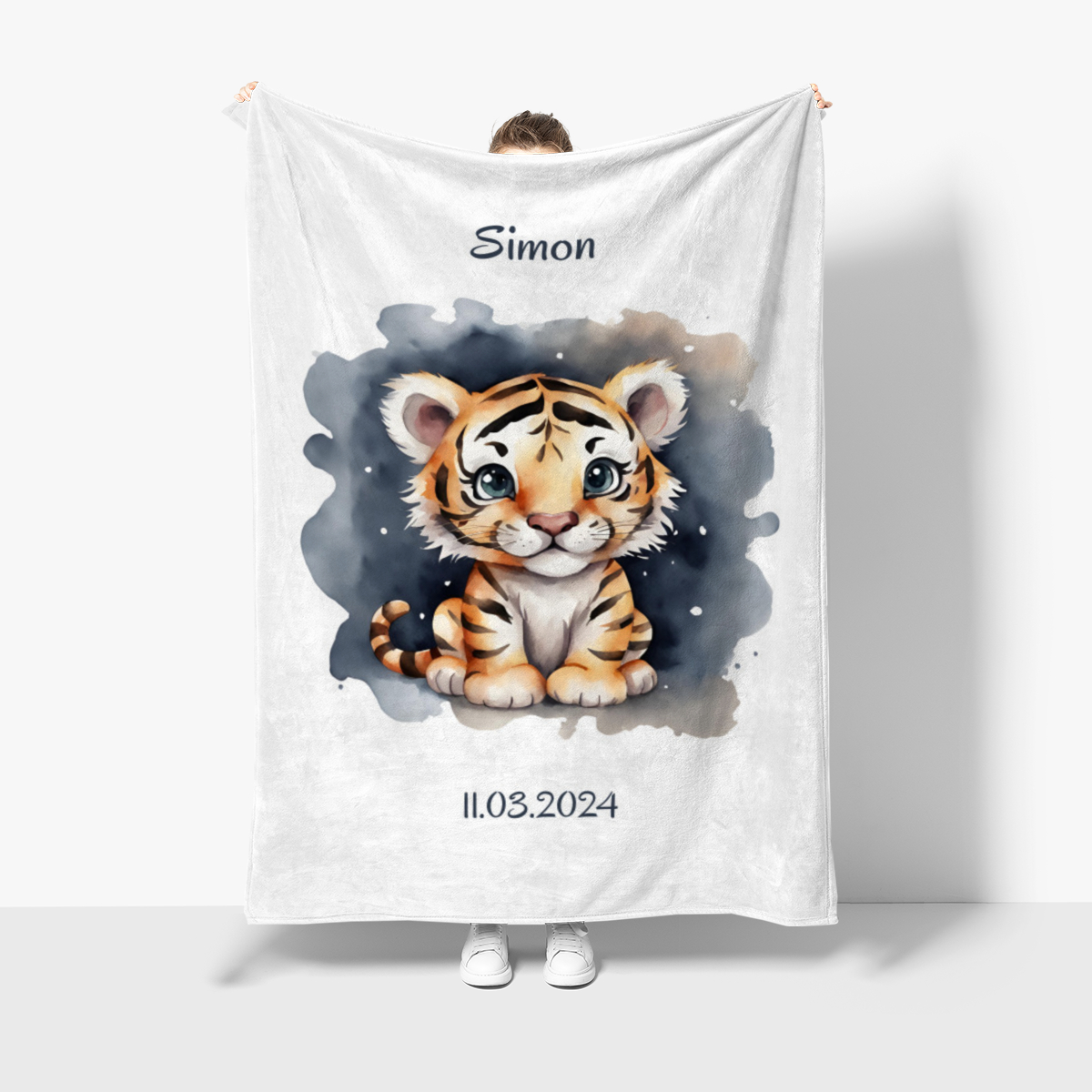 Personalisierbare Kuscheldecke Kleiner Tiger mit Namen und Text - Decke mit Namen Tiger - Kuscheldecke mit Namen personalisiert - Geschenkidee Decke Tiger 140 x 200 cm Kleiner Tiger 140 x 200 cm