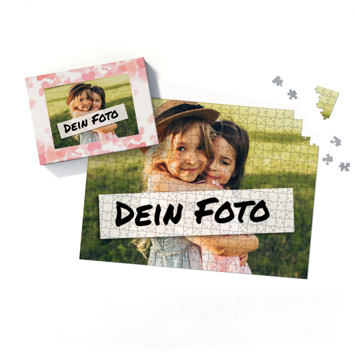 Fotopuzzle 500 Teile personalisiert - Schachtel Herzen rosa