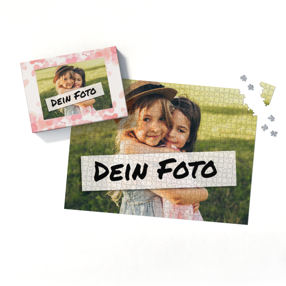 Fotopuzzle mit eigenem Bild - Fotopuzzle selbst gestalten 2000 Teile - Schachtel Herzen rosa - Puzzle mit Foto personalisiert - Geschenk Valentin Herzen rosa 2000 Teile Quer