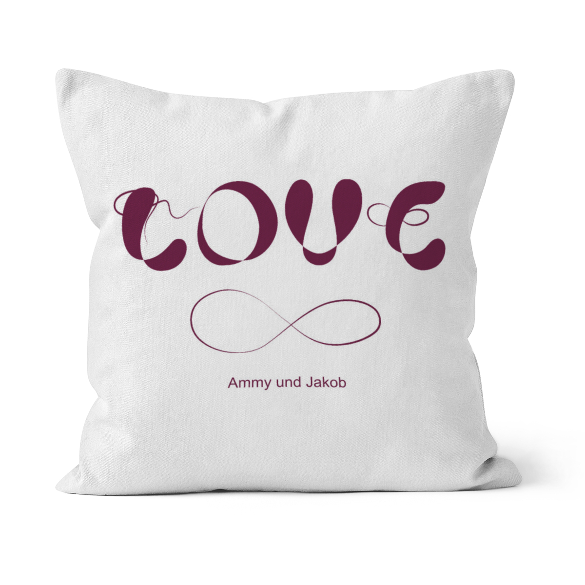 Samtkissenbezug Infinite Love - mit Namen personalisierbar - Geschenkidee Valentinstag, Hochzeit lila 40 x 40 cm