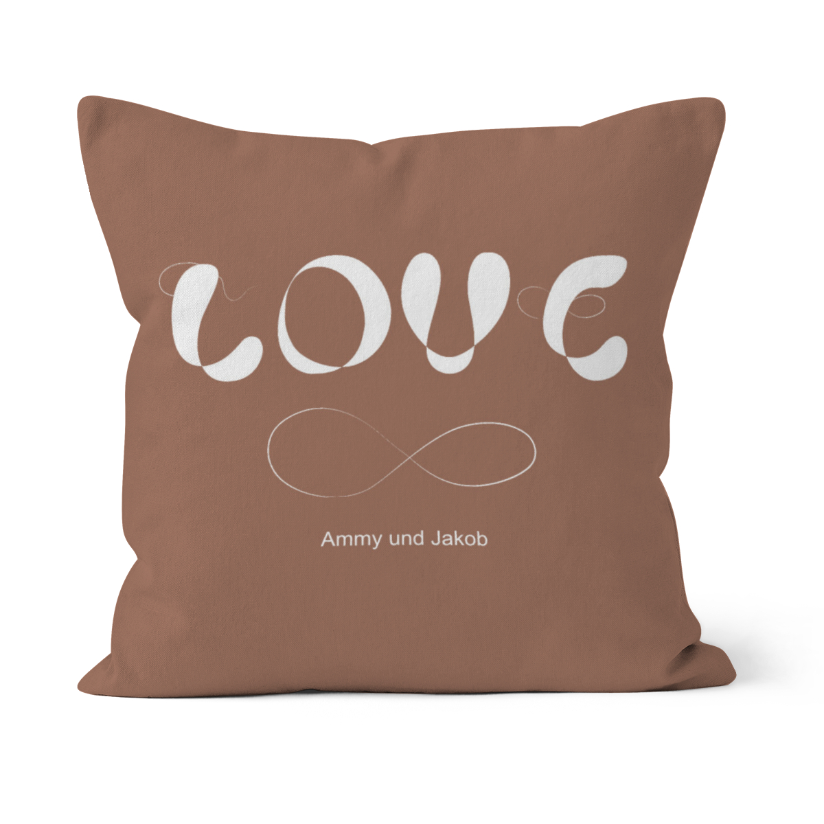 Samtkissenbezug Infinite Love - mit Namen personalisierbar - Geschenkidee Valentinstag, Hochzeit braun 40 x 40 cm